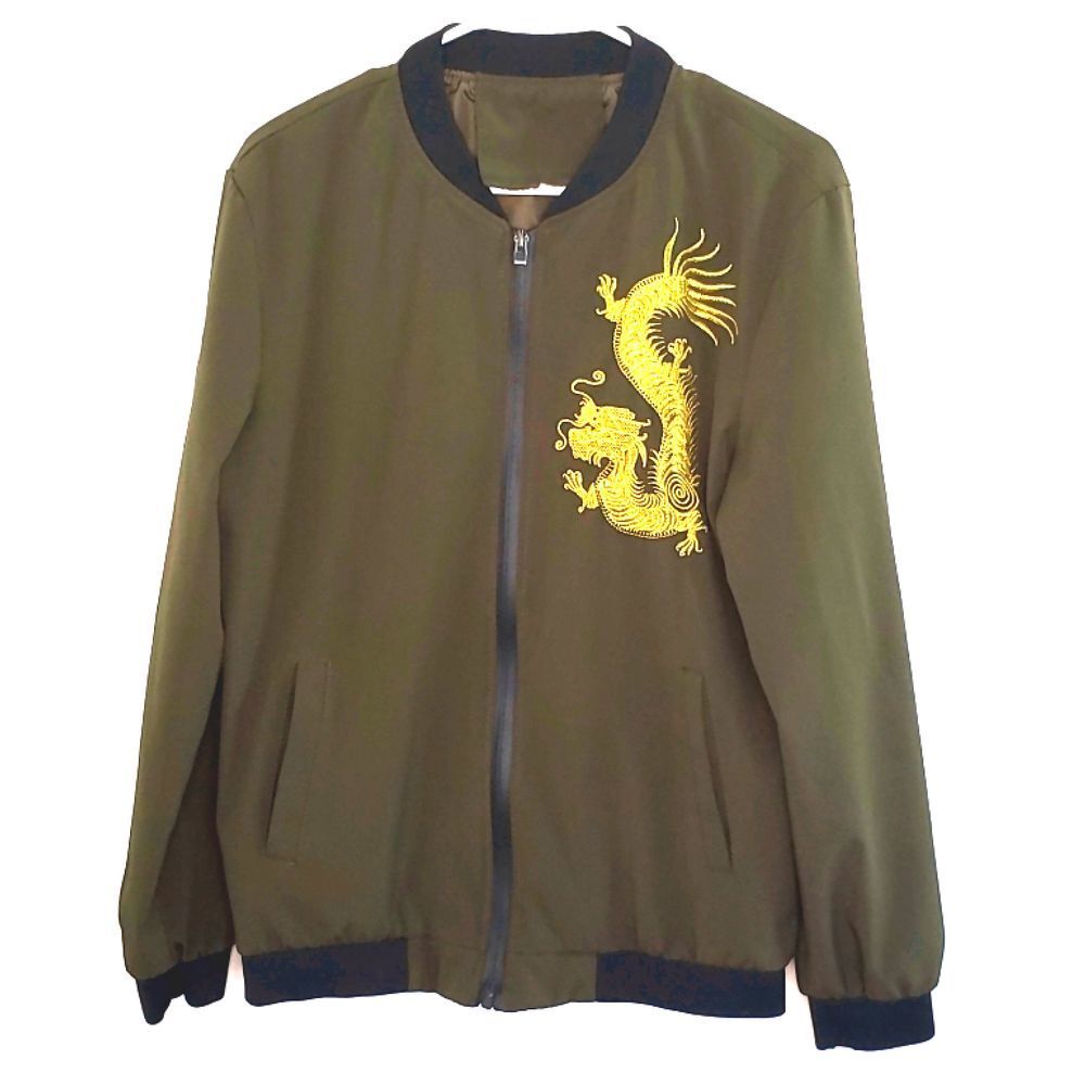 Olive Green Jacket Dragon Embellishment size XL